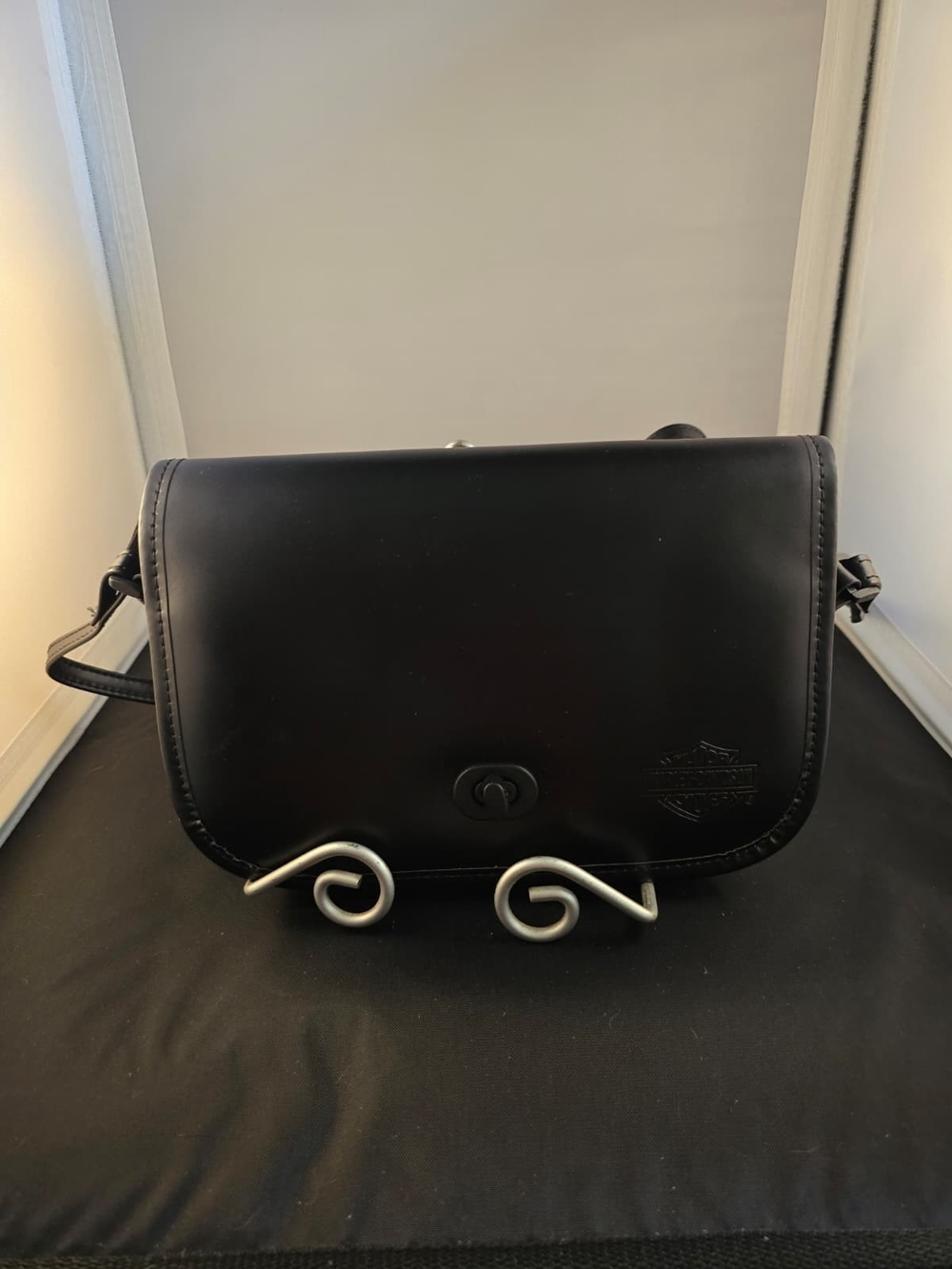 Harley-Davidson Windshield Bag Black Leather Nylon Embossed Bar Shield Logo